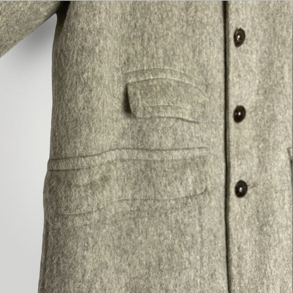 Vintage 1940s King-O-Wear Wool Cashmere Coat Long Gray Leather Buttons Large - Picture 5 of 8